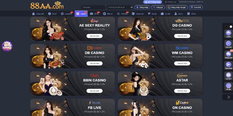 Các loại game phổ biến tại Casino AA88